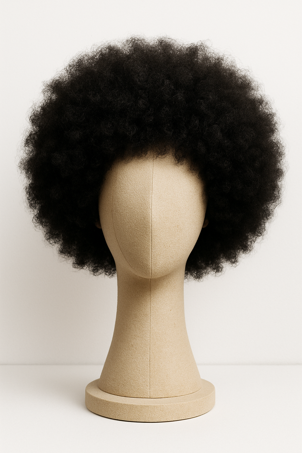 Afro wig on on wig stand